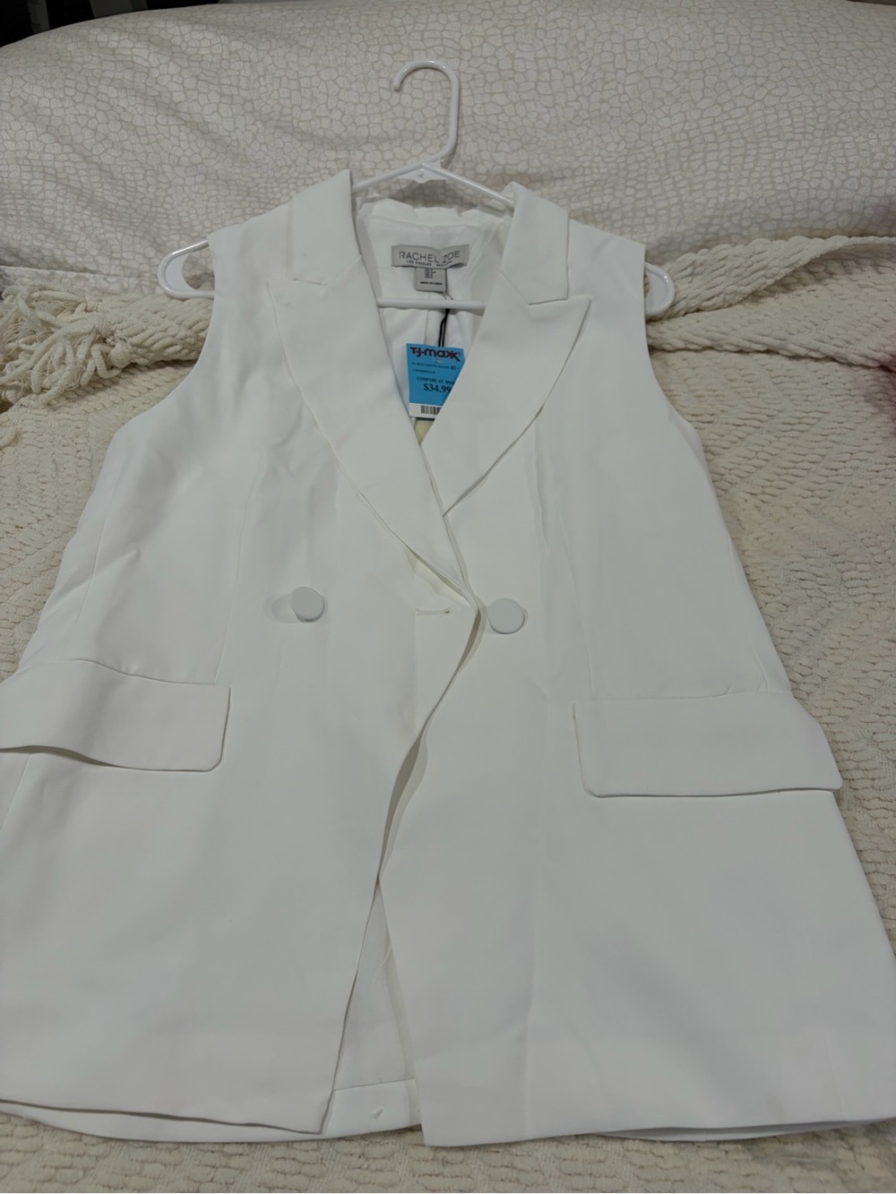 Rachel Zoe White Sleeveless Double-Breasted Blazer Vest